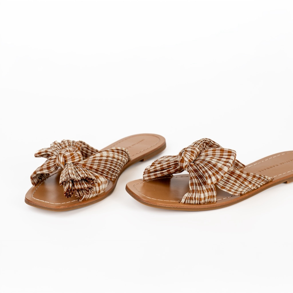 NIB Loeffler Randall Rima Women's Bow Slide Sandals Brown Gingham - Size US 9.5 - Picture 12 of 13
